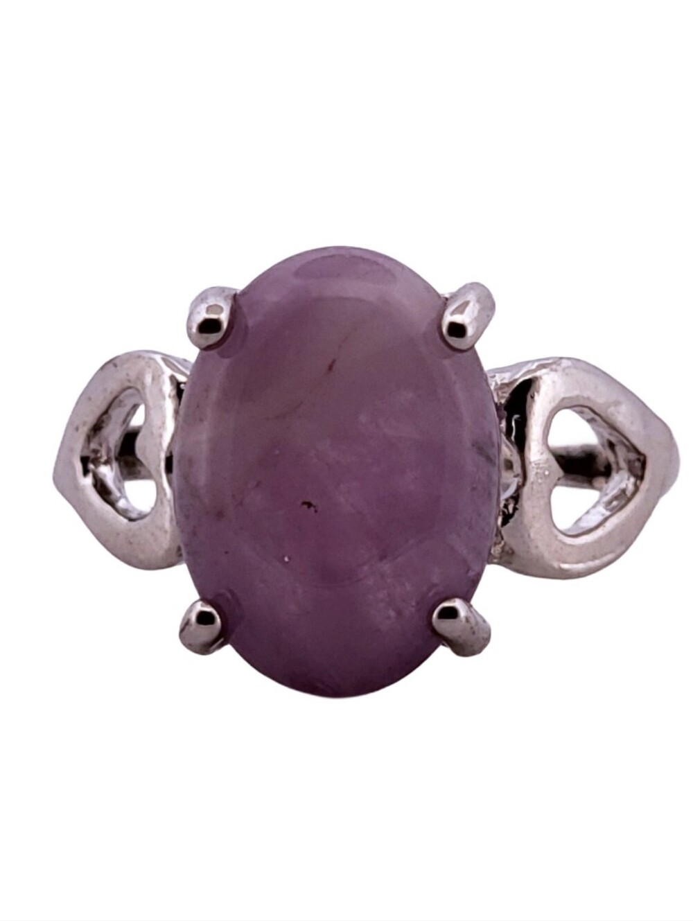 Oval Amethyst Heart Silver Ring, Size 8.5 399